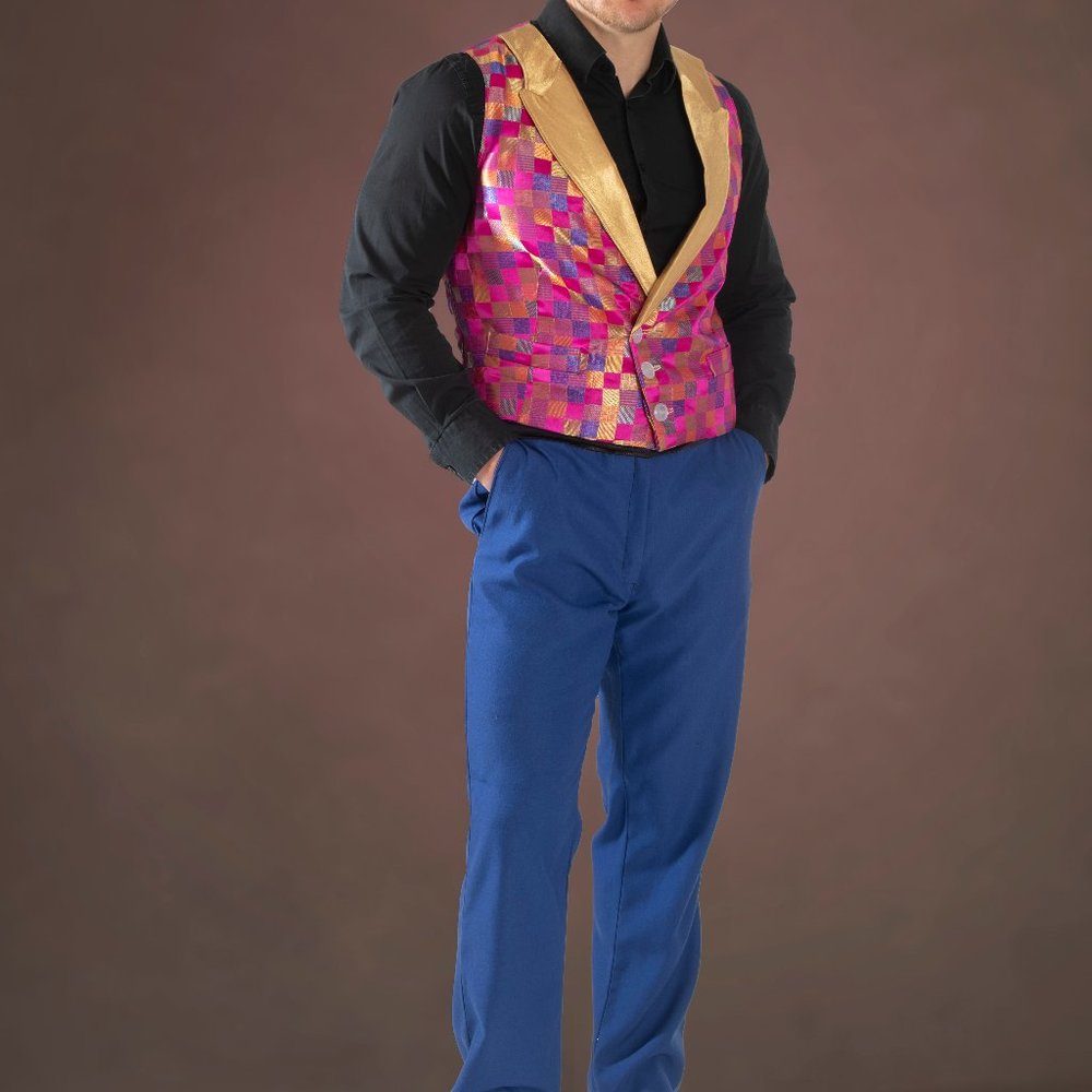 Festive Pink/Gold Checkered Vest Set or separates